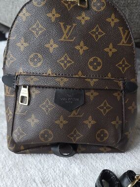 Louis Vuitton style Monogram Canvas Mini Backpack in Brown with Gold Accents